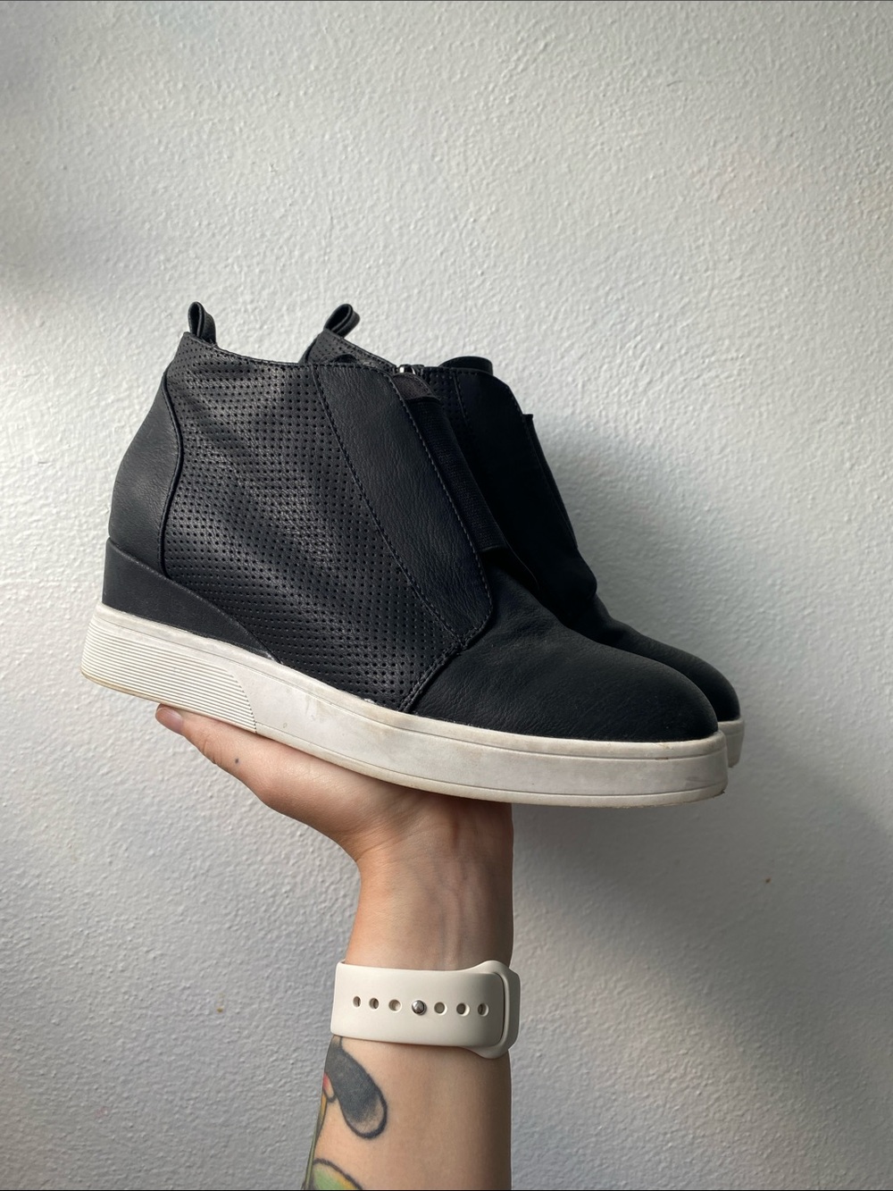 Dream Pairs Black Perforated Wedge Slip-On Sneakers